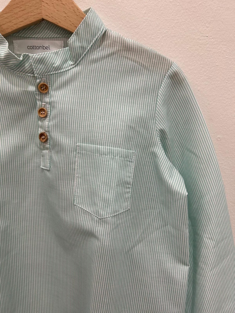Camisa raya verde cuello mao