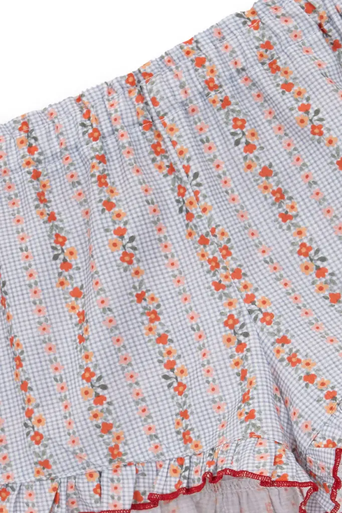 PANTALÓN CORTO VICHY AZUL FLORES ROJAS