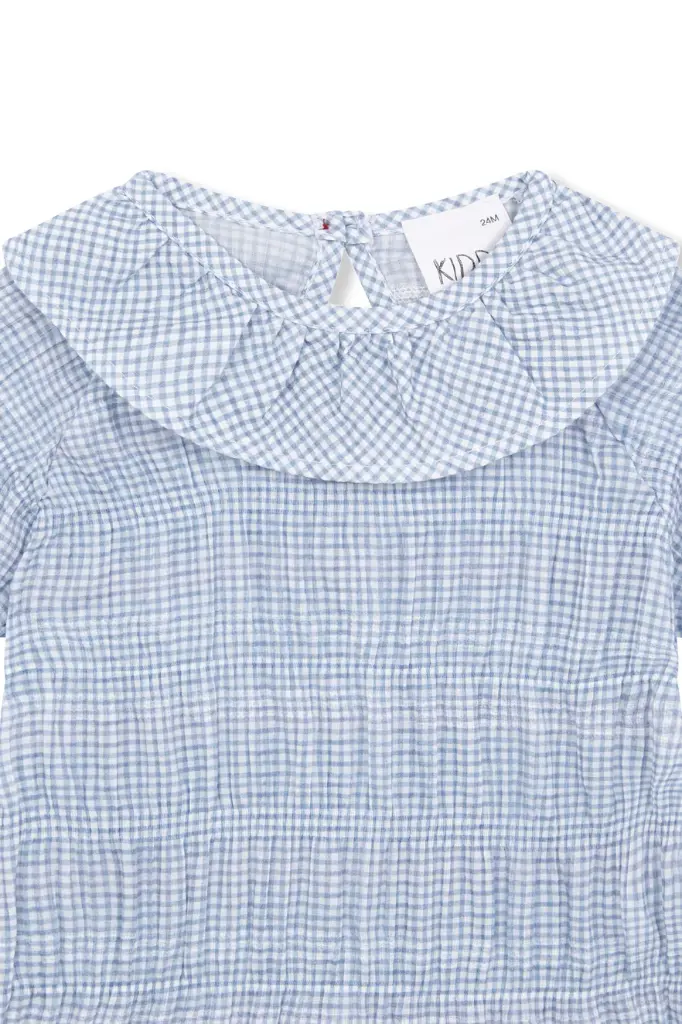 BLUSA VICHY AZUL SMOCK MANGA CORTA