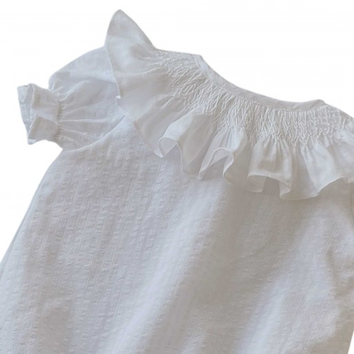 Pelele cuello nido de abeja blanco