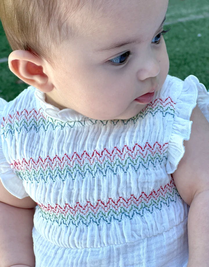 Pelele sin mangas blanco smock multicolor