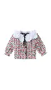 BLUSA FLORES GRANDES TEJA CUELLO BLANCO Y LAZADA AZUL
