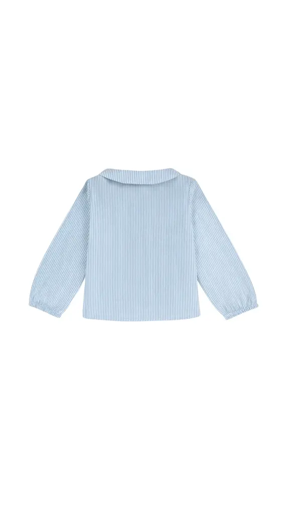 CAMISA MANGA LARGA CUELLO BEBÉ RAYAS AZULES Y BLANCAS