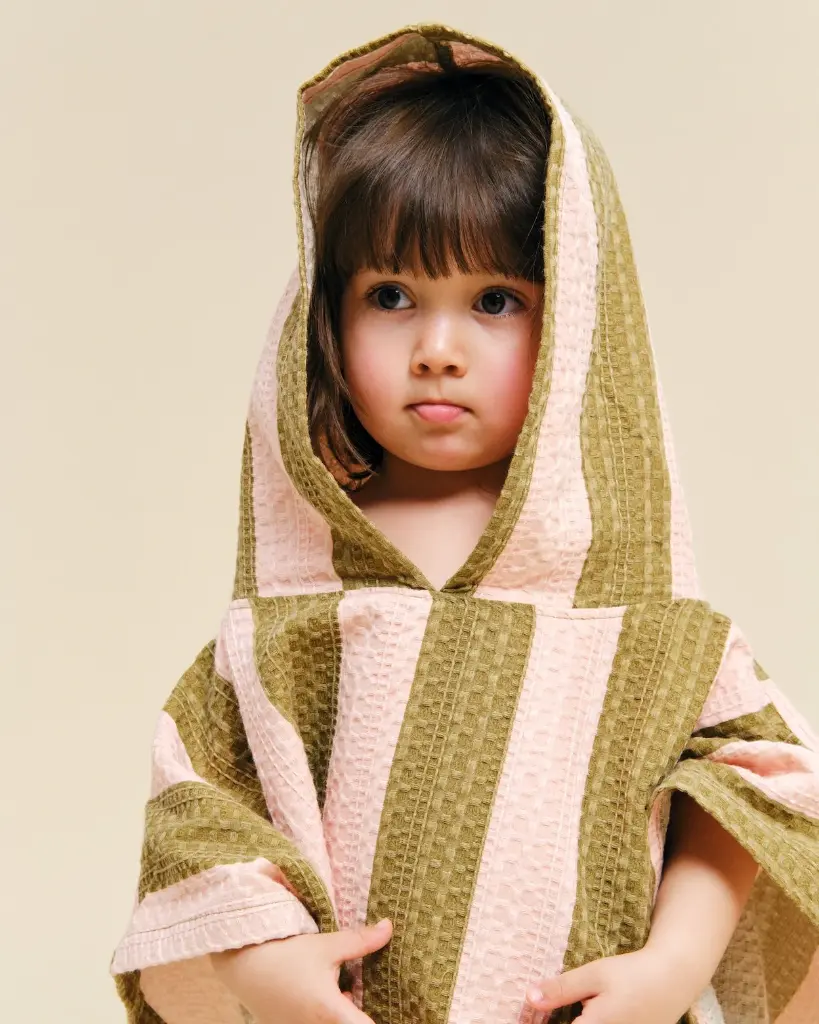 Poncho de baño Khaki & Rose Stripes