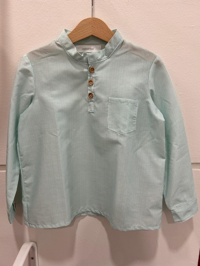 Camisa raya verde cuello mao