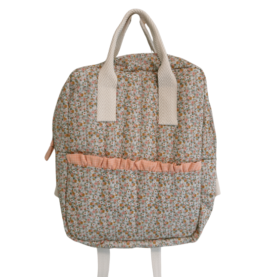 Mochila infantil cuadrada flor Sabela y vichy salmón