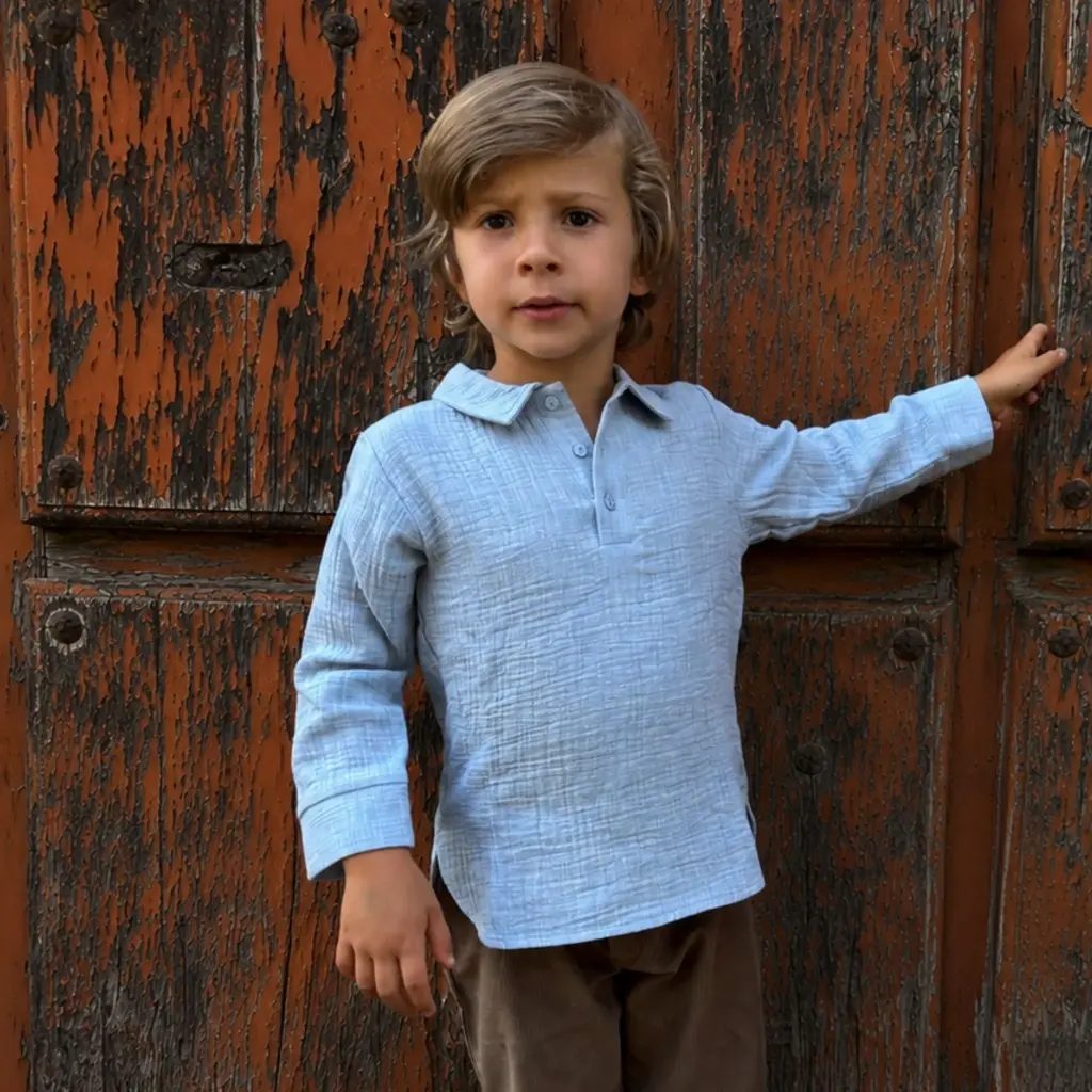 CAMISA NIÑO POLERA AZUL MELANGE