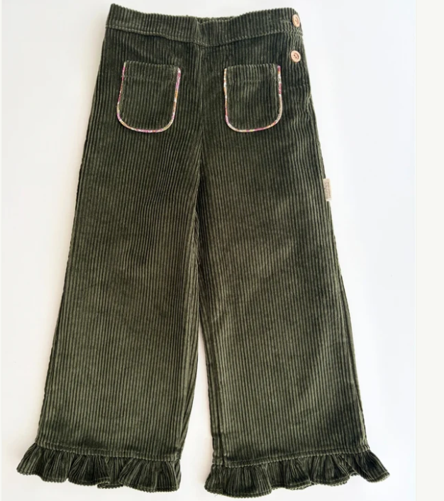 Pantalón volantes | Avellana | Pana y flores