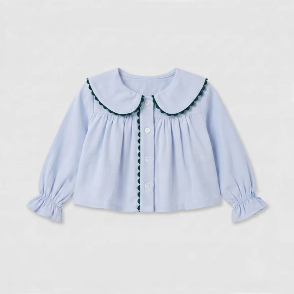 Blusa Peter Pan celeste y verde