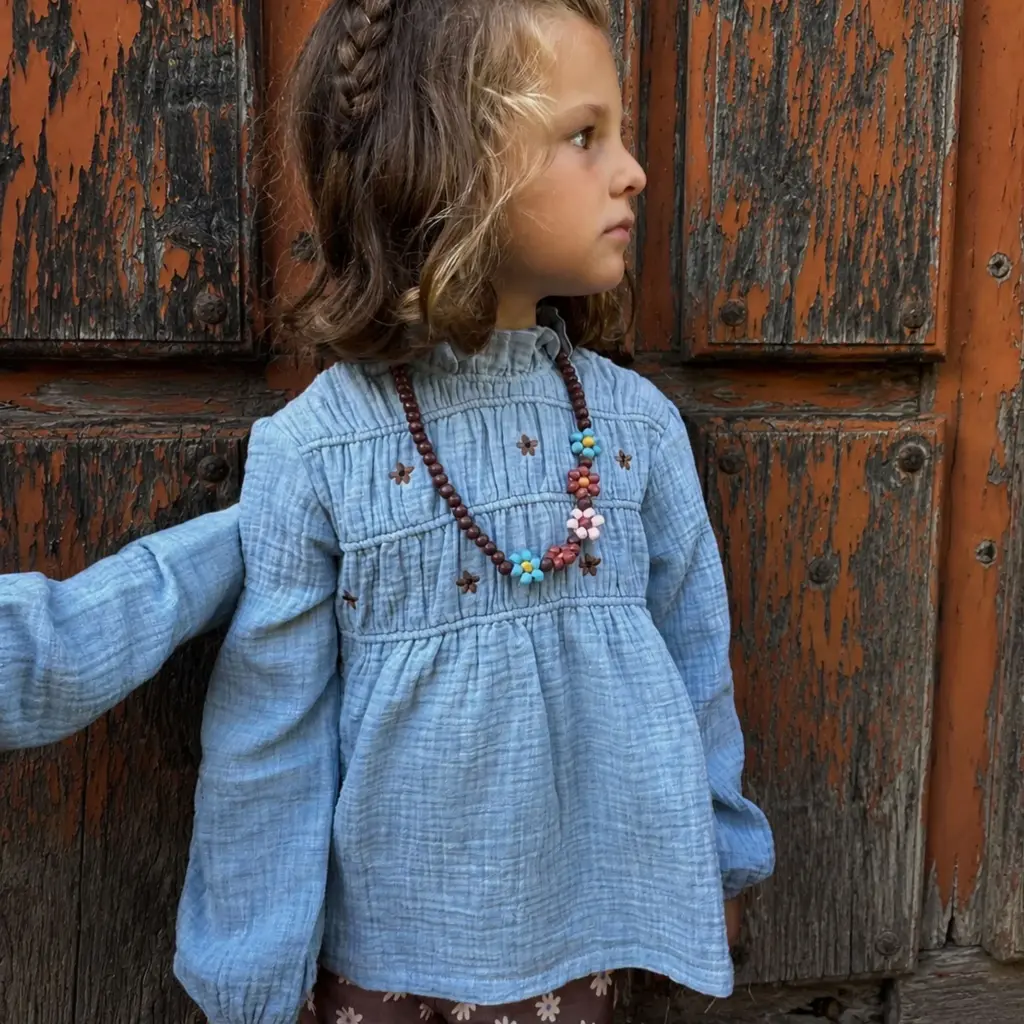 BLUSA SMOCK CELESTE MELANGE FLORES