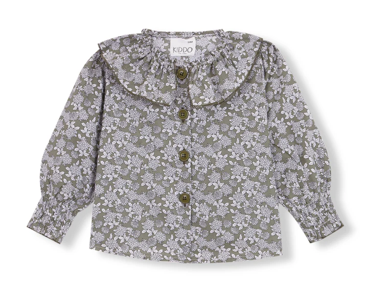 Blusa volante verde flor blanca