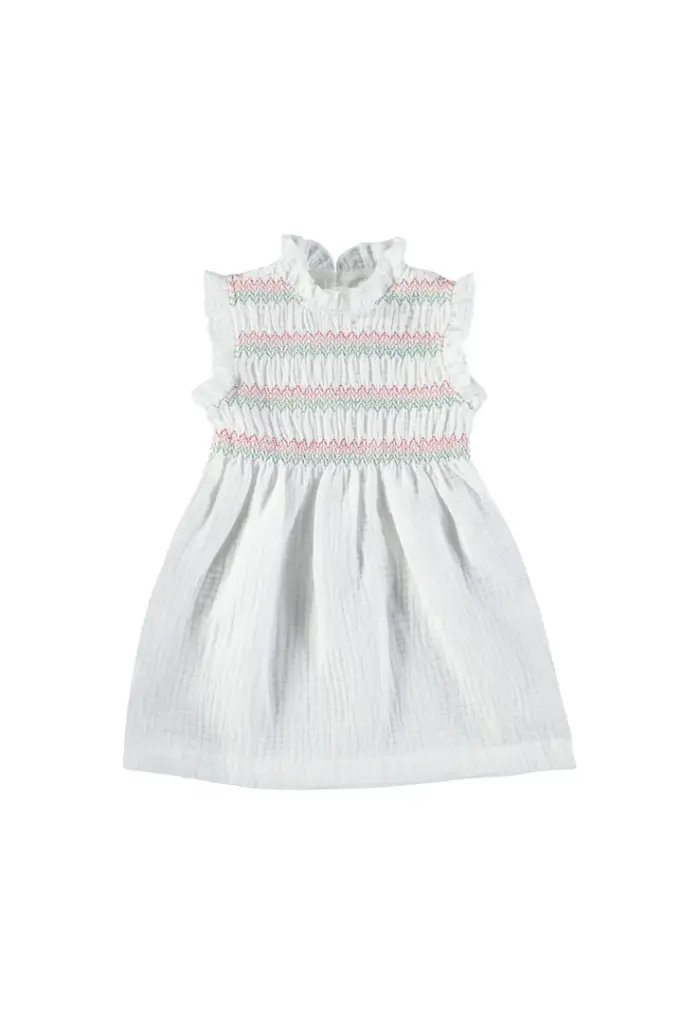Vestido blanco smock multicolor 