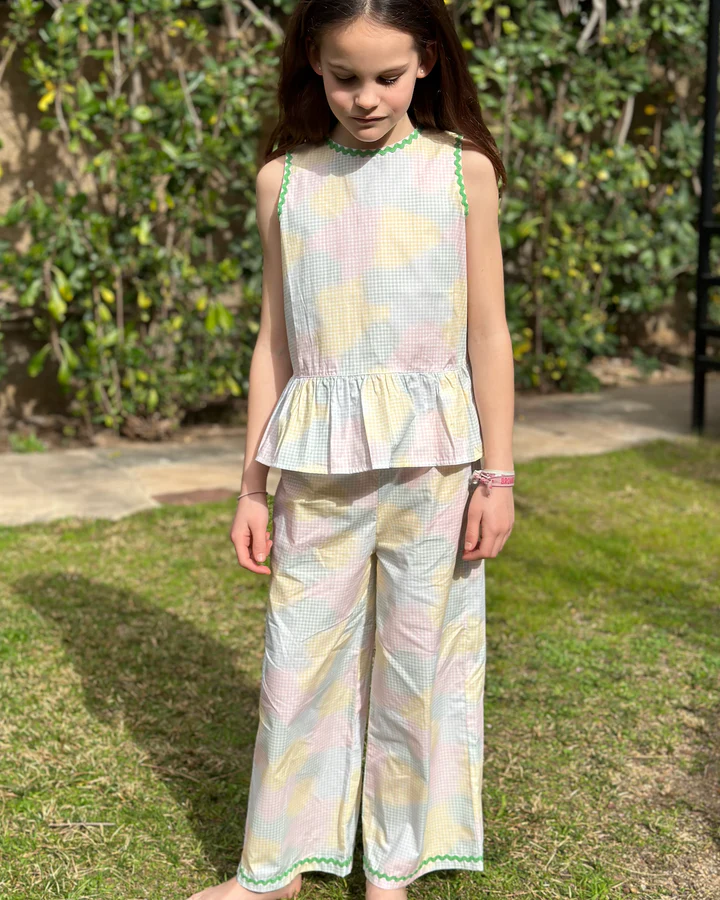 Pantalón ancho vichy multicolor 