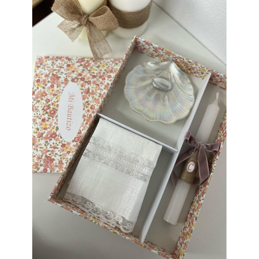 Kit Bautizo vela, toalla, concha y caja 