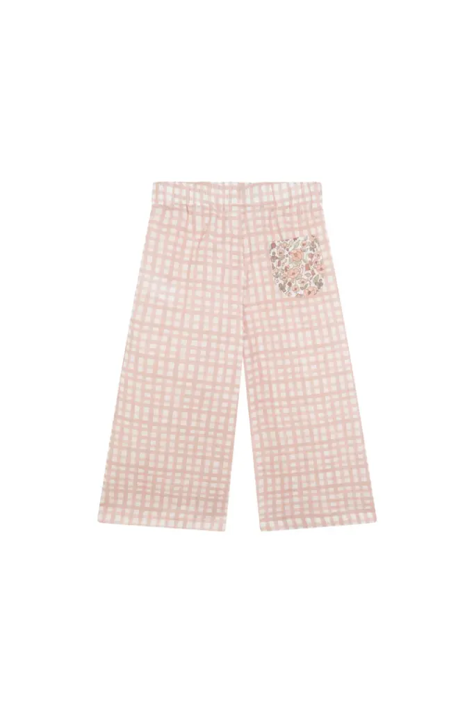 PANTALÓN LARGO NIÑA VICHY ROSA Y FLORES 