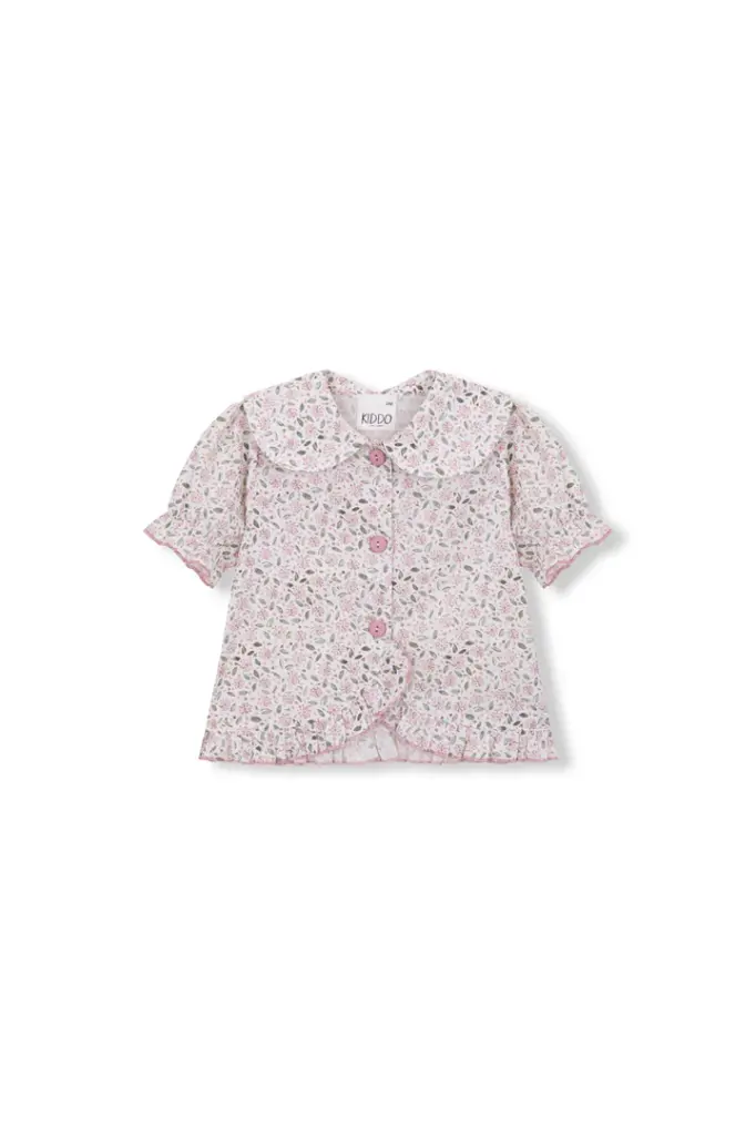 BLUSA CRUZADA FLORES ROSAS Y VERDES