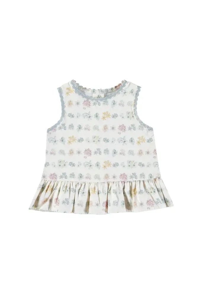 blusa sin mangas volante flores organic