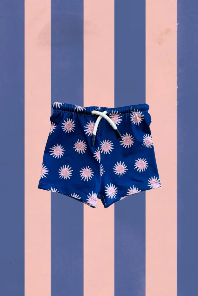 BAÑADOR BOXER AZUL BEBÉ CON FLORES ROSAS