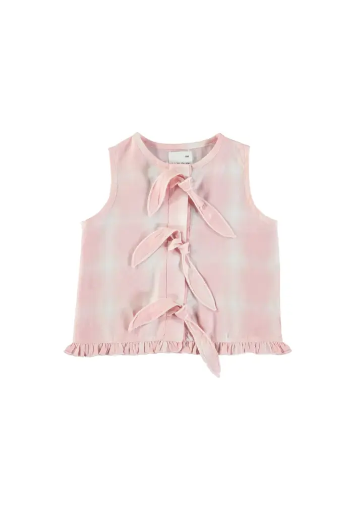 BLUSA SIN MANGAS TRIPLE LAZADA TARTAN ROSA Y BLANCO