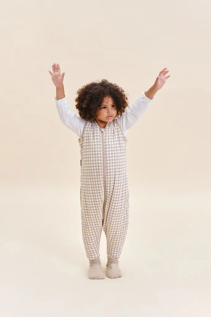 Pijama manta con calcetines antideslizantes - Vichy Beige - TOG 2.5
