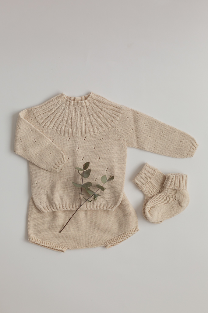 Jersey, cubrepañal y patucos Beige 