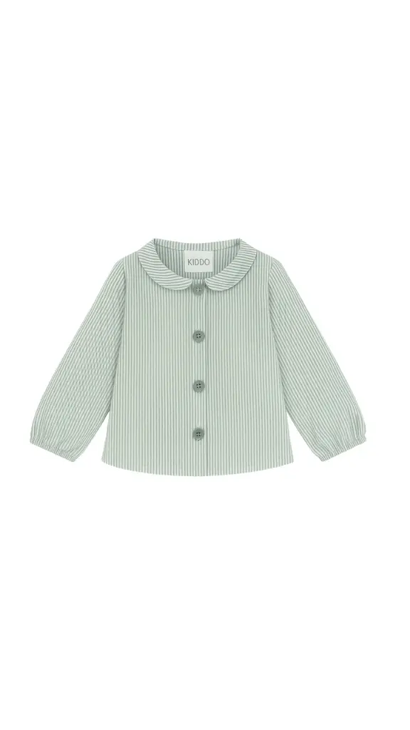 CAMISA MANGA LARGA CUELLO BEBÉ RAYAS VERDES Y BLANCAS