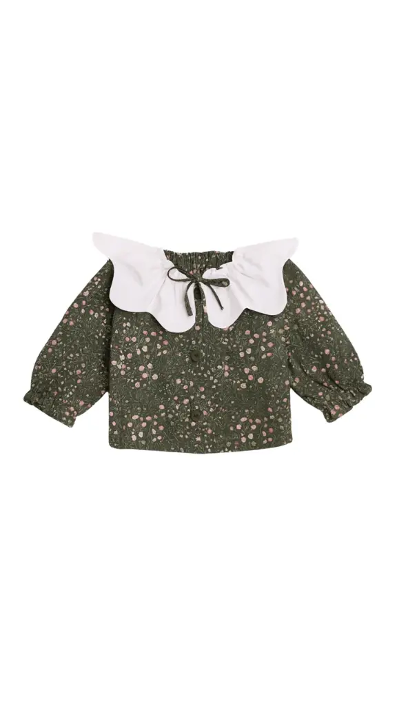 BLUSA VERDE KAKI CON CUELLO BLANCO Y LAZADA