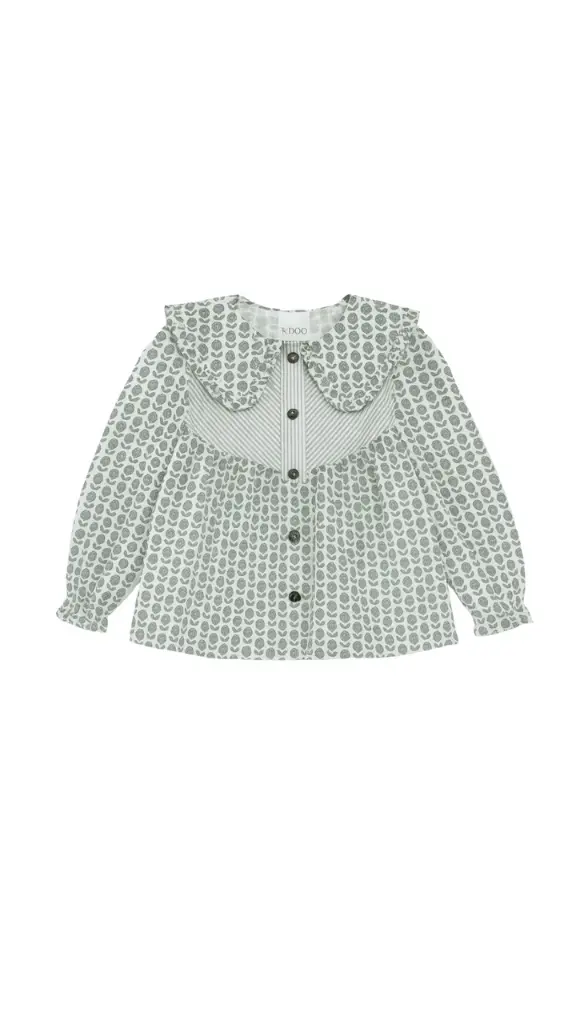 BLUSA CONTRASTE FLORES RAYAS VERDES