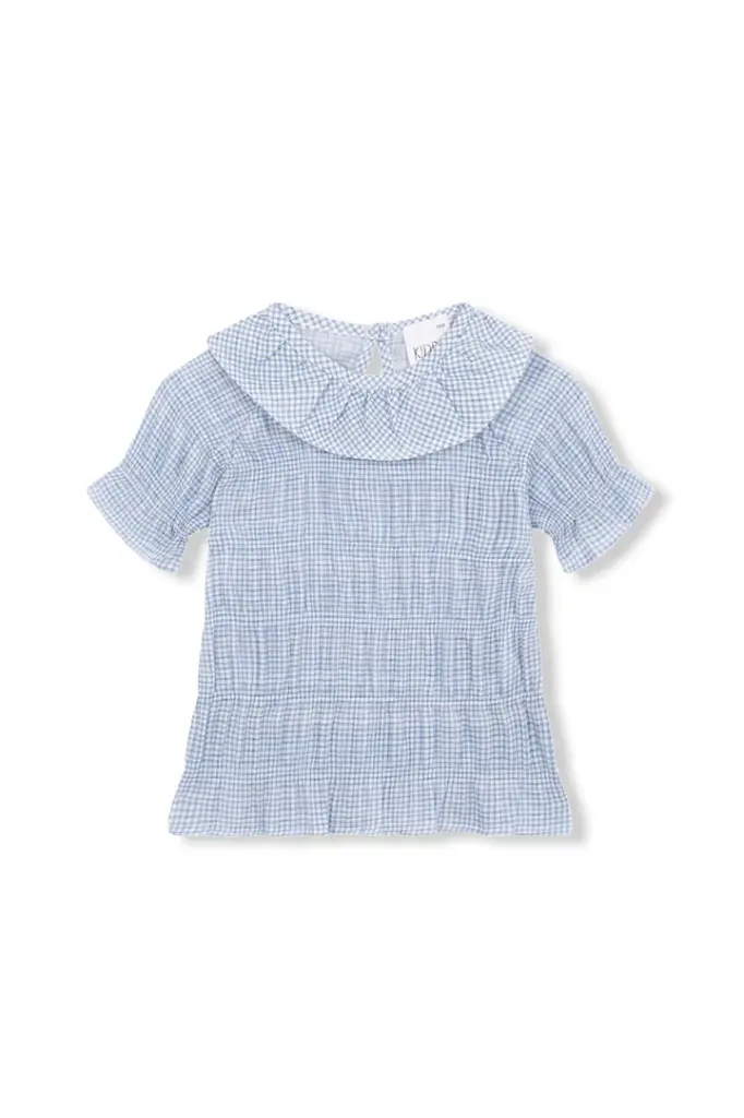 BLUSA VICHY AZUL SMOCK MANGA CORTA