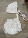 Conjunto capota y cubrepañal plumeti blanco sombaby