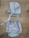 Conjunto capota y cubrepañal piqué celeste sombaby