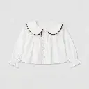 Blusa Peter Pan blanca y chocolate