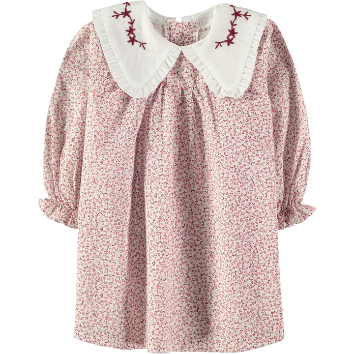 VESTIDO BORDADO FLORES BURDEOS